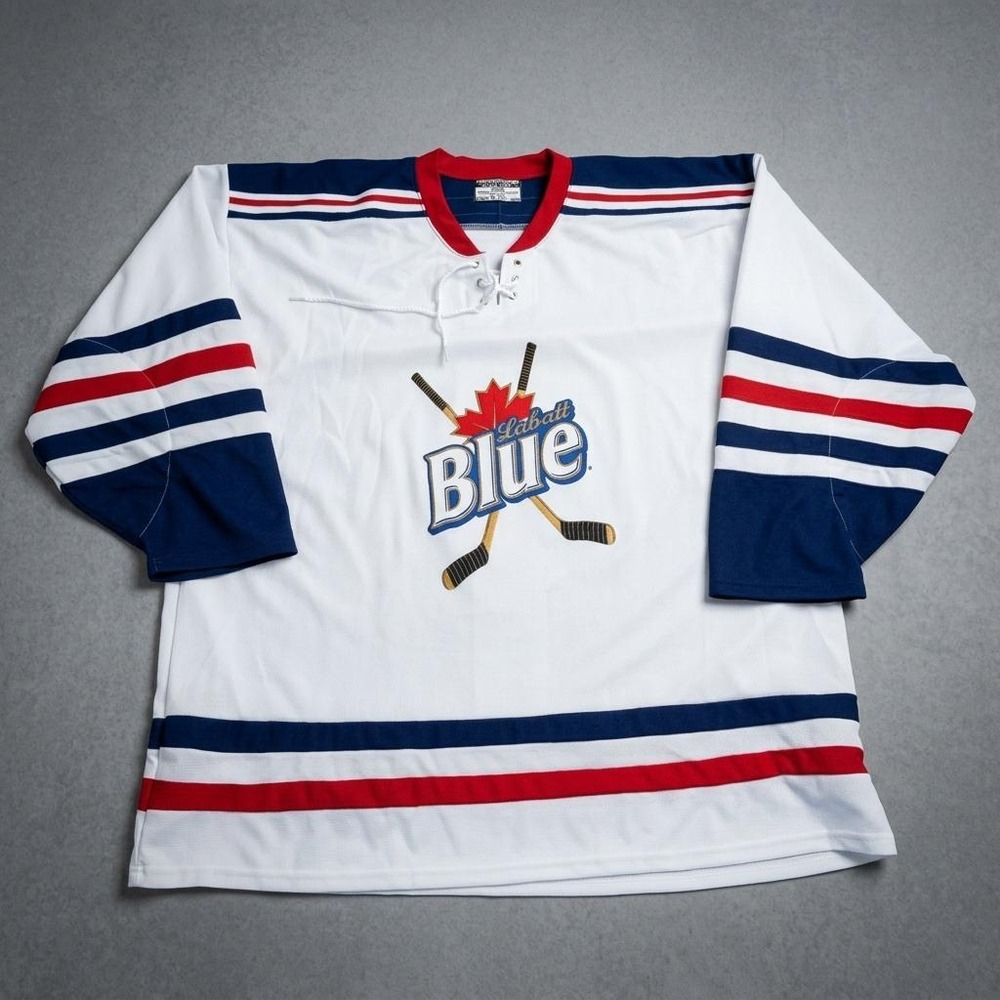 Labatt Blue Beer TPS Hockey Jersey Mens XXL White Pullover Long Sleeve Promo